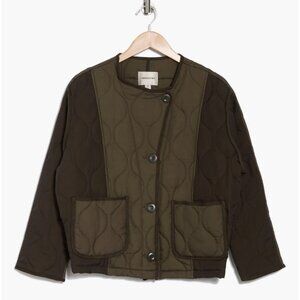 Colorblock Quilted Barn Jacket, Pine Green/Dark Olive, Size M - New with Tags!